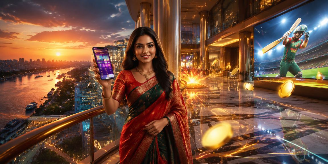 A cricket betting campaign scene featuring a Bangladeshi model in Bogura