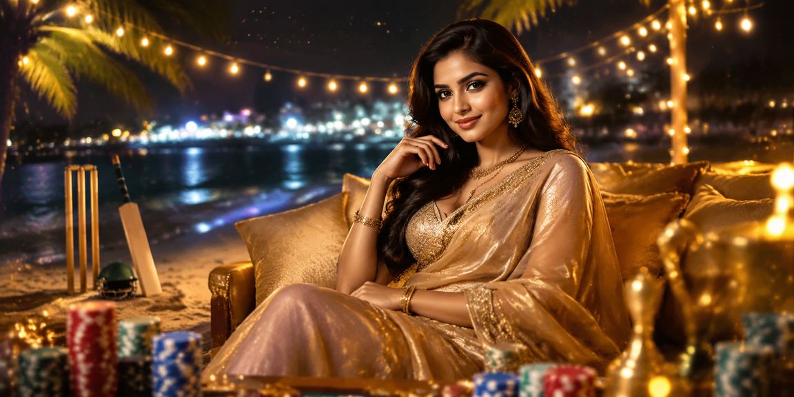 A mobile cricket betting experience featuring a saree-clad woman at Saint Martin's Island